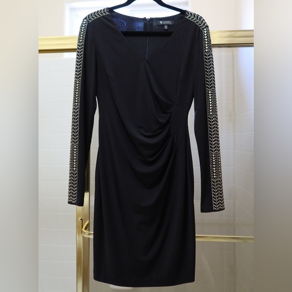Guess Black Dress with Embellished Long Sleeves - Picture 1 of 3